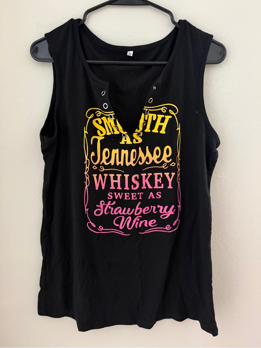 Source Unknown Black Tank Top with Yellow-to-Pink Ombre Graphic